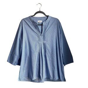 Land N Sea  XL Blue Ditsy Floral Tunic Blouse Top Cotton Coastal Boho